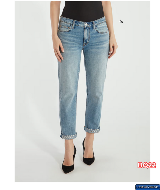 Current/Elliott The Turnt Fling Mid Rise Studded Straight Leg Jean Sz30/ 27 $278