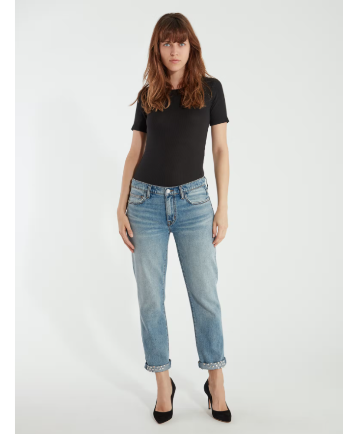 Current/Elliott The Turnt Fling Mid Rise Studded Straight Leg Jean Sz30/ 27 $278