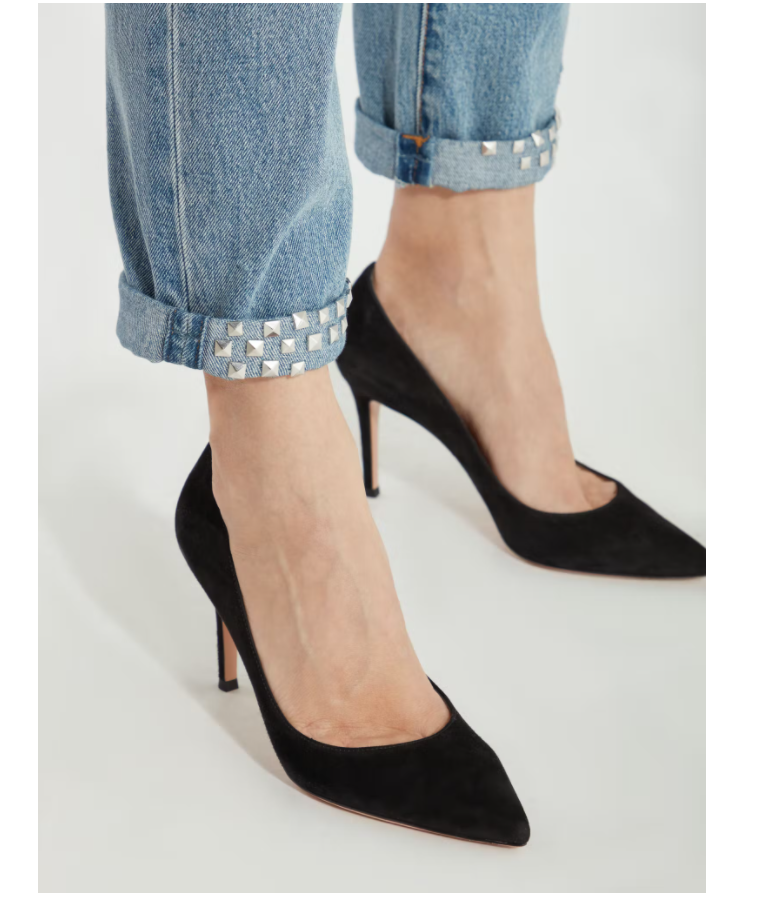 Current/Elliott The Turnt Fling Mid Rise Studded Straight Leg Jean Sz30/ 27 $278