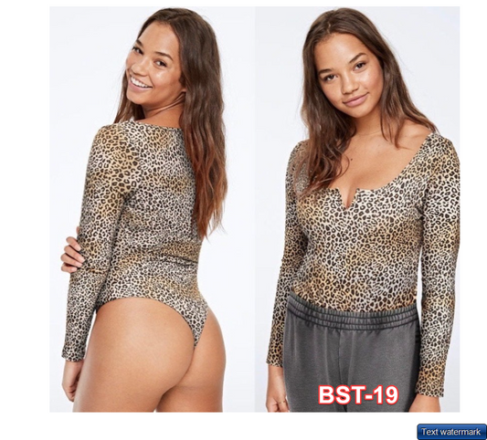 Victorias Secret PINK Leopard Bodysuit Size XS Long Sleeves Lightweight