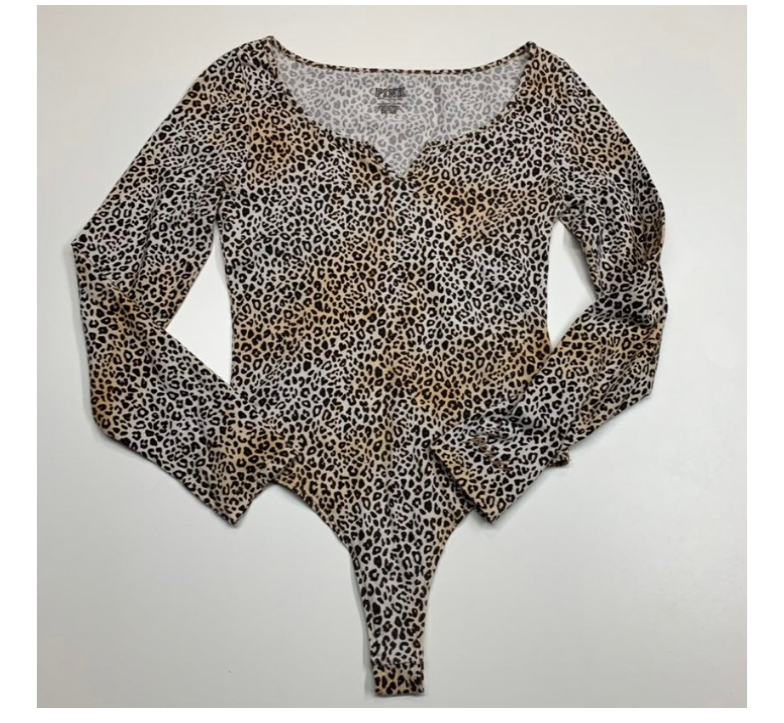 Victorias Secret PINK Leopard Bodysuit Size XS Long Sleeves Lightweight
