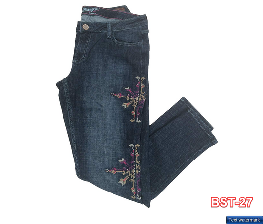 Wrangler Women's Premium Patch Mae Embroidered Skinny Jean (30x30, Deep Indigo)