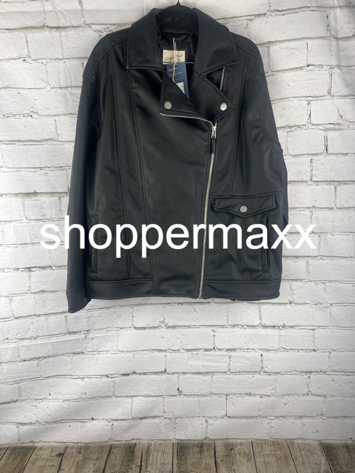 Women's Oversized Faux Leather Moto Jacket - Universal Thread, Black, L
