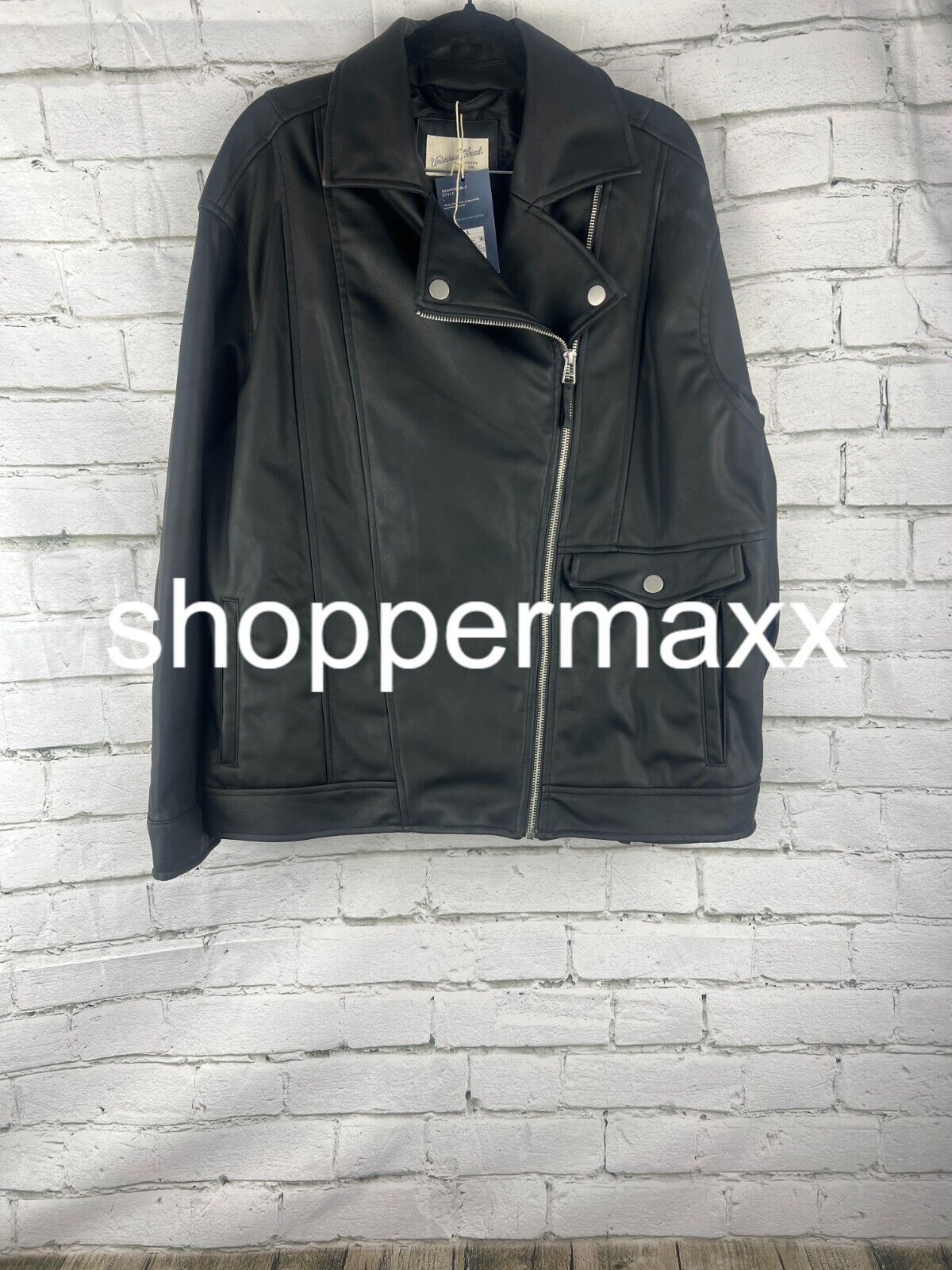 Women's Oversized Faux Leather Moto Jacket - Universal Thread, Black, L