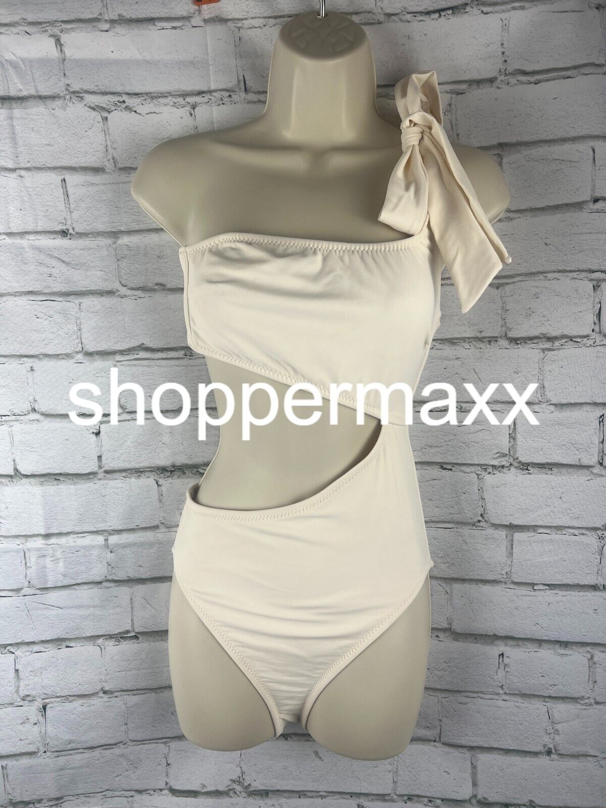 Womens One Shoulder Bow Cut Out One Piece Swimsuit - Shade & Shore, Off-White, S