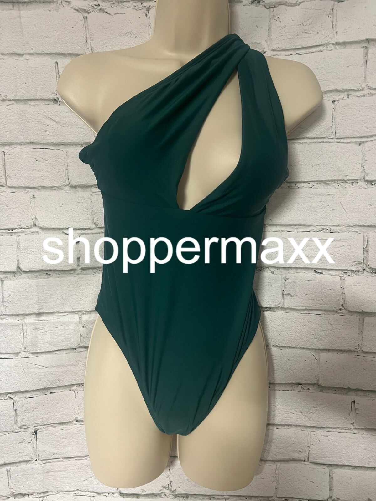 Women's One Shoulder Plunge Cut Out One Piece Swimsuit - Shade & Shore, Green, S