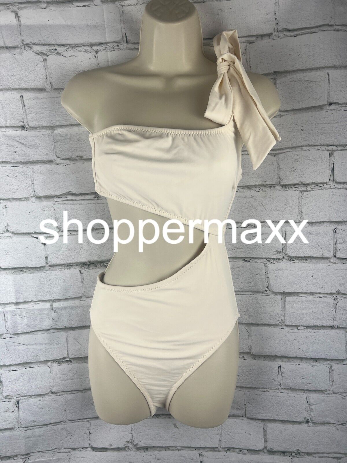 Womens One Shoulder Bow Cut Out One Piece Swimsuit - Shade & Shore, Off-White, S
