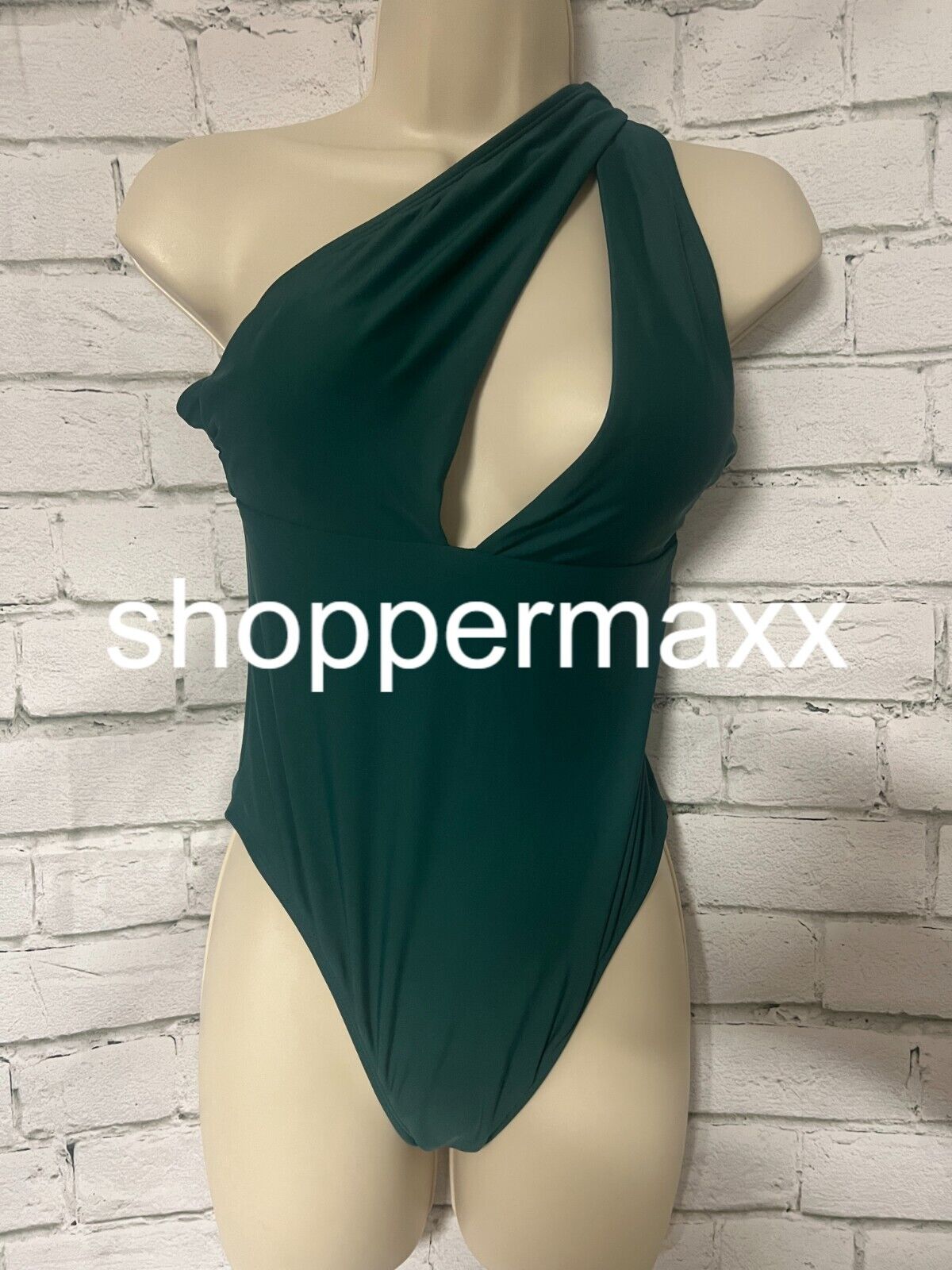 Women's One Shoulder Plunge Cut Out One Piece Swimsuit - Shade & Shore, Green, S