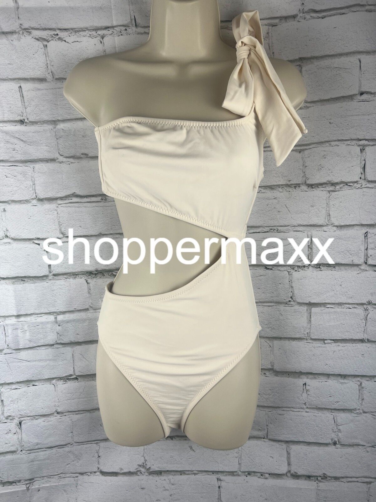Womens One Shoulder Bow Cut Out One Piece Swimsuit - Shade & Shore, Off-White, S