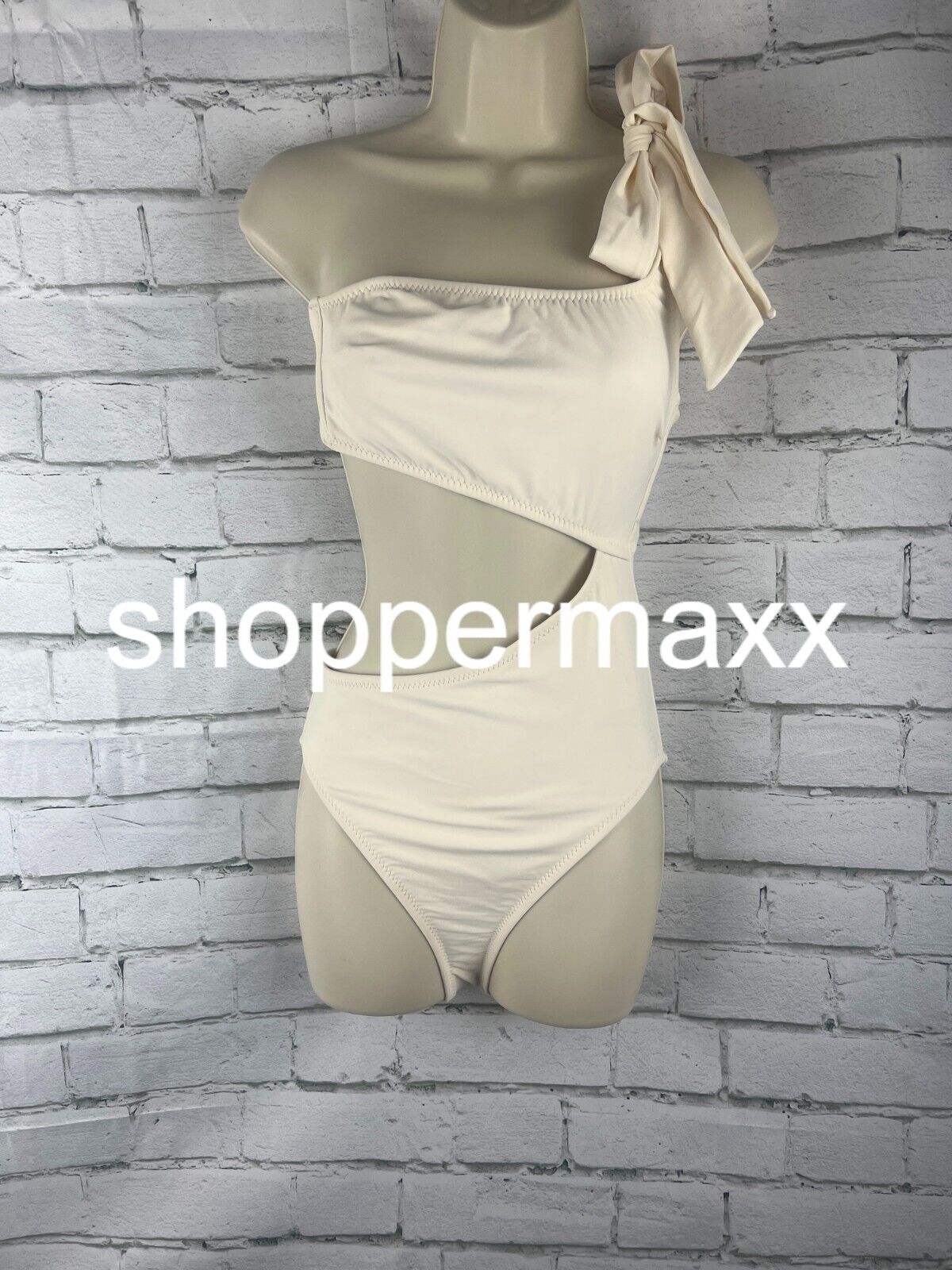 Womens One Shoulder Bow Cut Out One Piece Swimsuit - Shade & Shore, Off-White, S