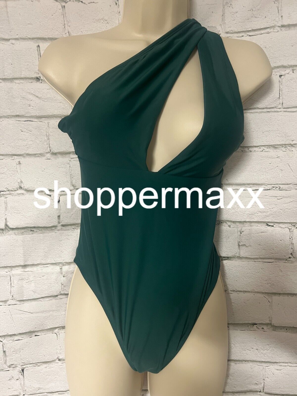 Women's One Shoulder Plunge Cut Out One Piece Swimsuit - Shade & Shore, Green, S