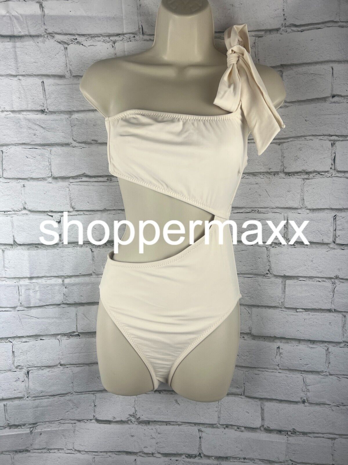 Womens One Shoulder Bow Cut Out One Piece Swimsuit - Shade & Shore, Off-White, S