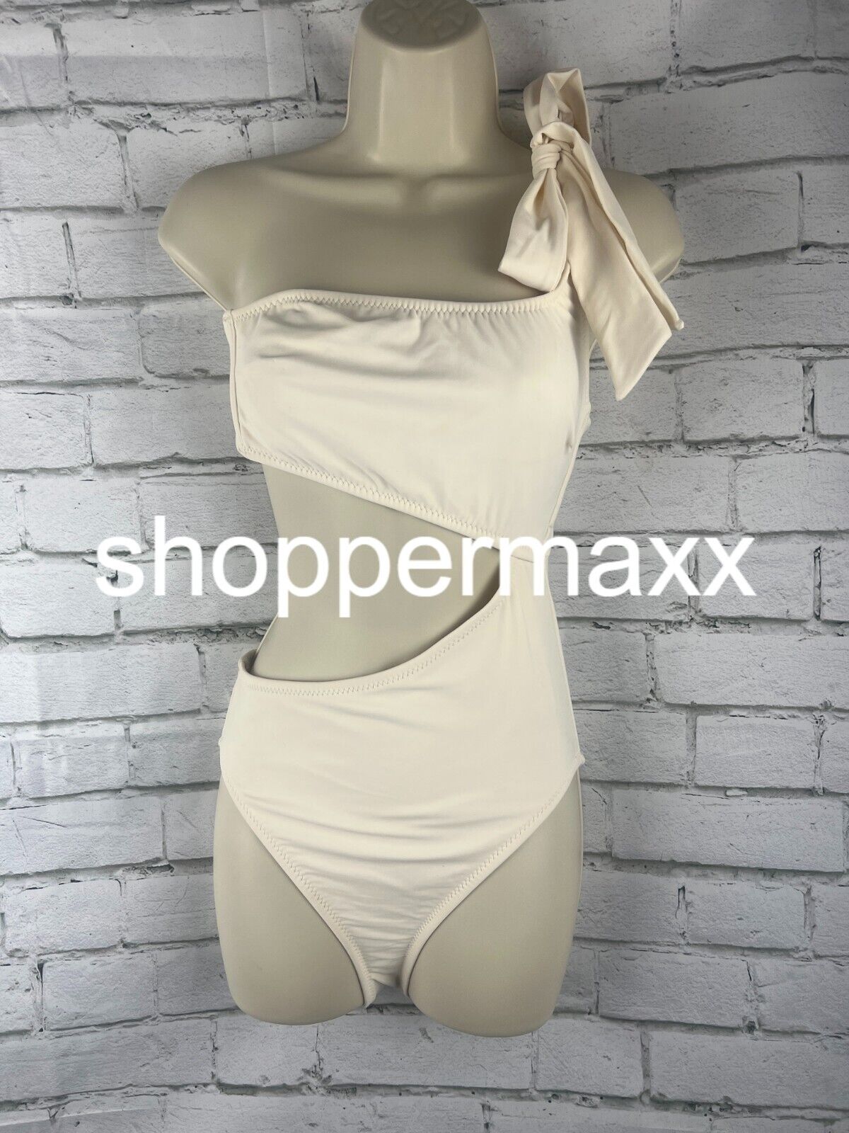 Womens One Shoulder Bow Cut Out One Piece Swimsuit - Shade & Shore, Off-White, S