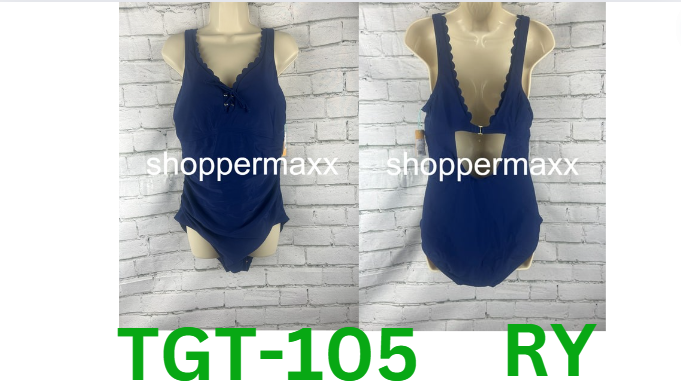 Women's Grommet Scallop Full Coverage One Piece Swimsuit - Kona Sol, NAVY, XL