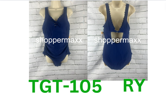 Women's Grommet Scallop Full Coverage One Piece Swimsuit - Kona Sol, NAVY, XL