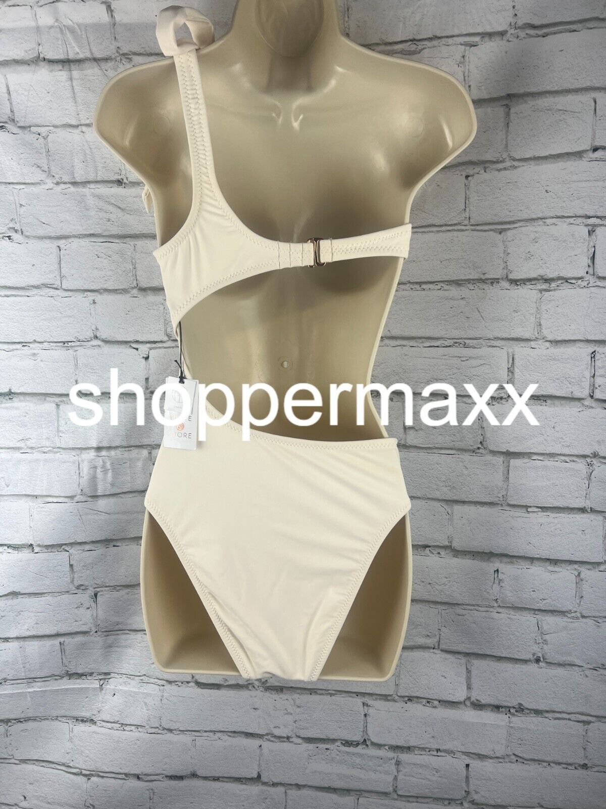 Womens One Shoulder Bow Cut Out One Piece Swimsuit - Shade & Shore, Off-White, S