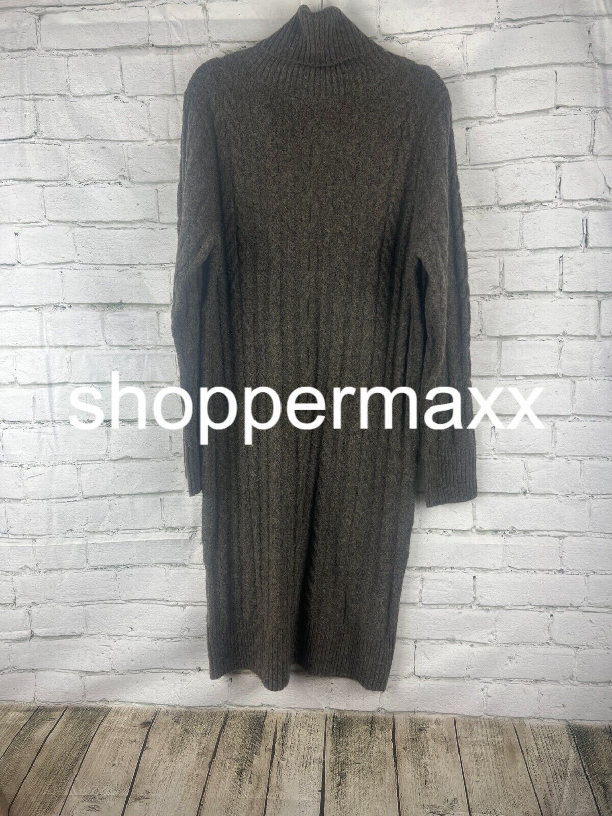 WOMEN'S TURTLENECK LONG SLEEVE COZY SWEATER DRESS - A NEW DAY, BROWN, M