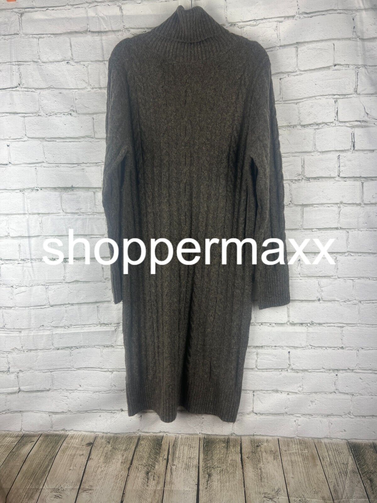 WOMEN'S TURTLENECK LONG SLEEVE COZY SWEATER DRESS - A NEW DAY, BROWN, M
