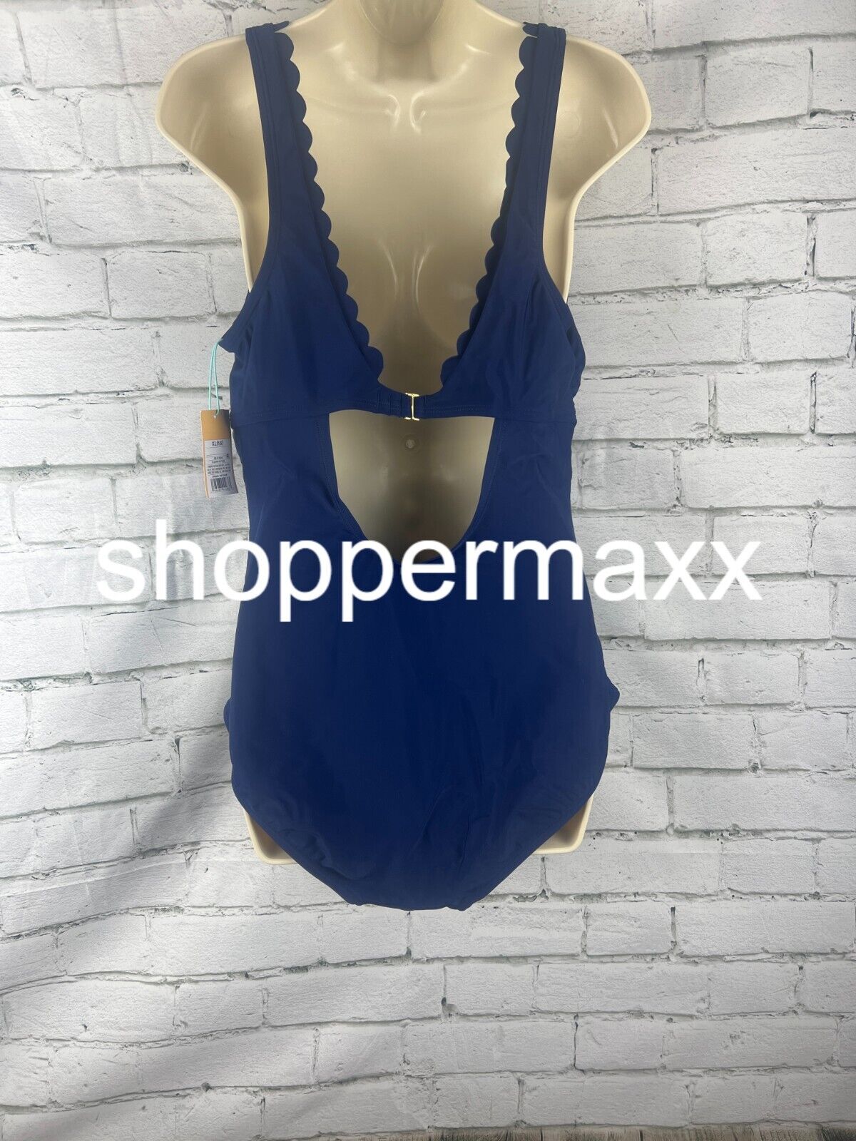 Women's Grommet Scallop Full Coverage One Piece Swimsuit - Kona Sol, NAVY, XL