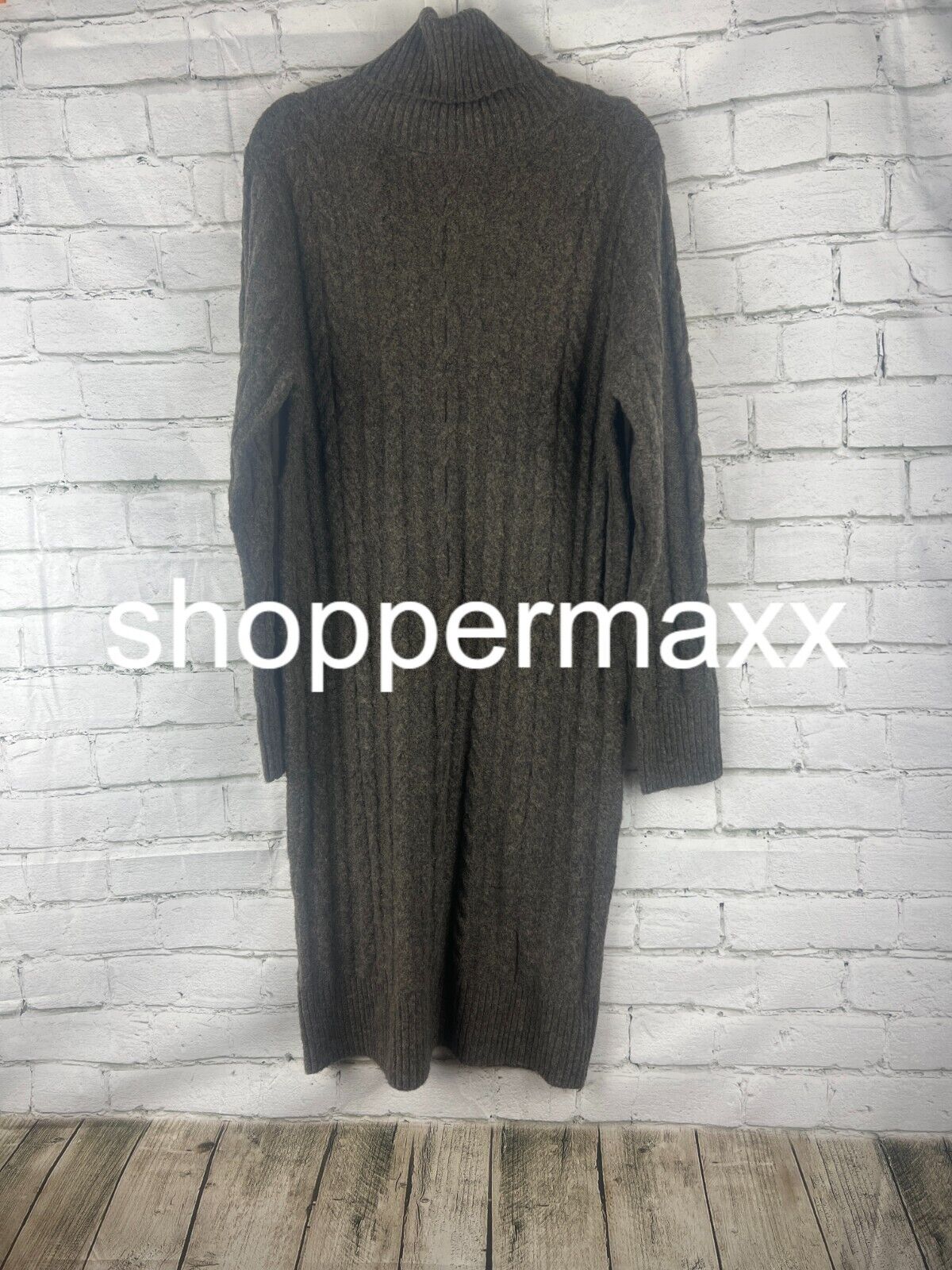WOMEN'S TURTLENECK LONG SLEEVE COZY SWEATER DRESS - A NEW DAY, BROWN, M
