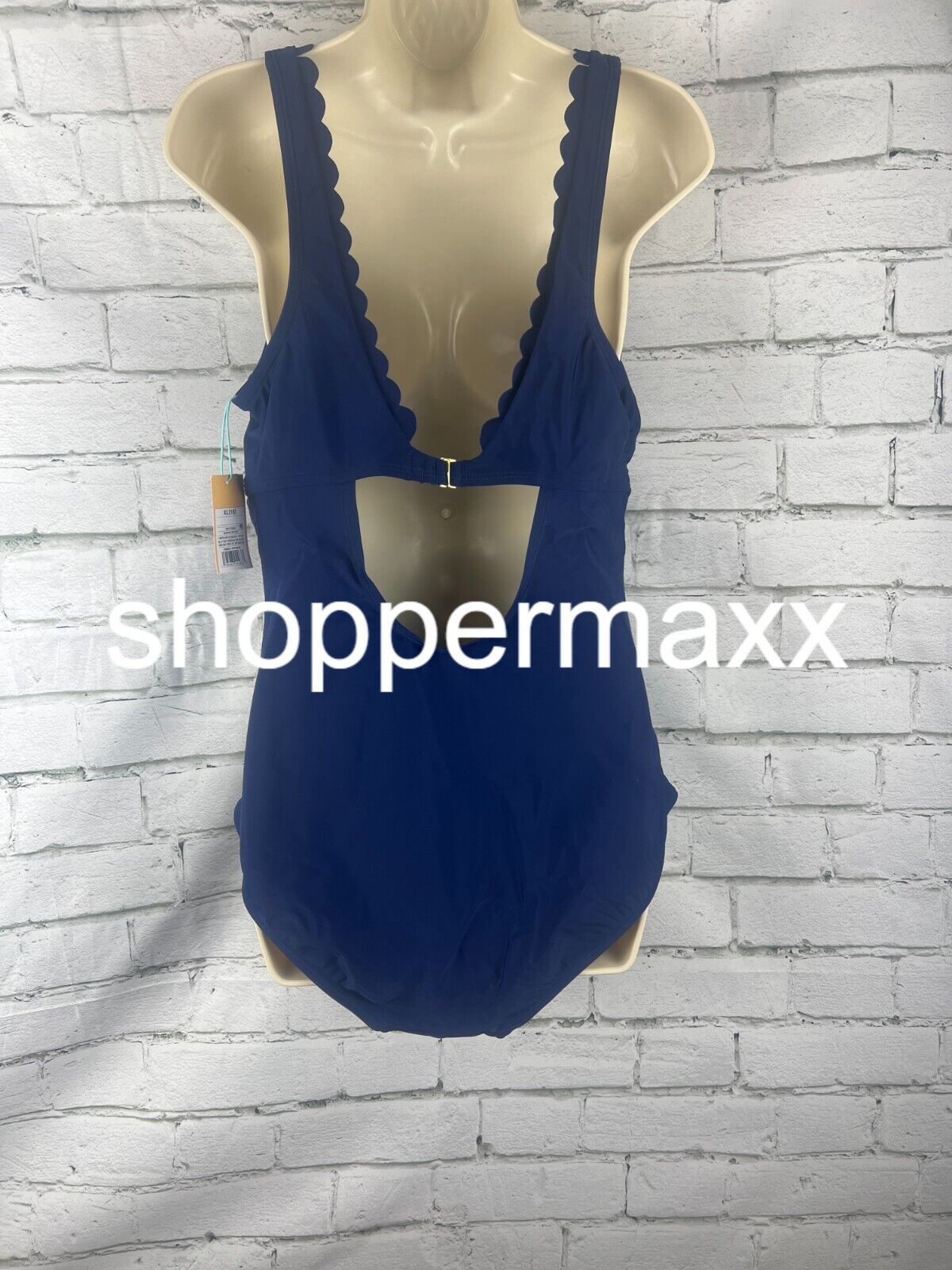 Women's Grommet Scallop Full Coverage One Piece Swimsuit - Kona Sol, NAVY, XL