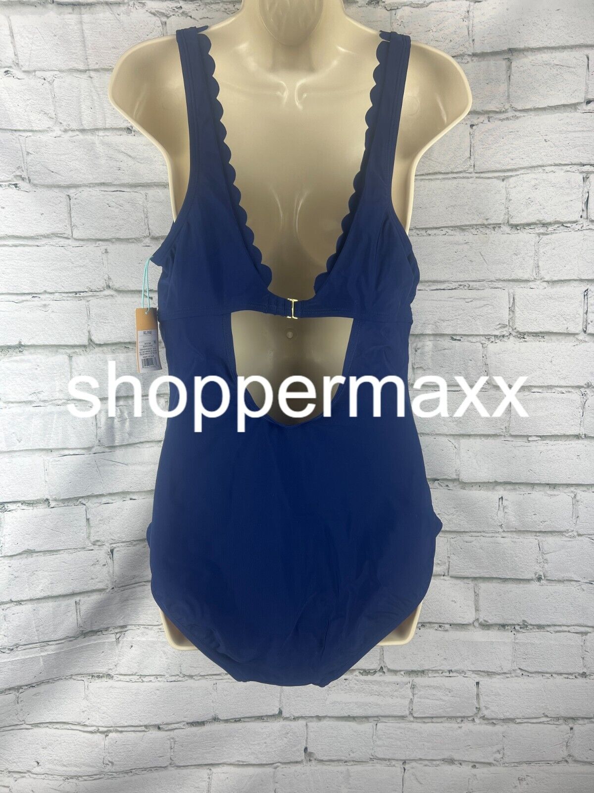 Women's Grommet Scallop Full Coverage One Piece Swimsuit - Kona Sol, NAVY, XL