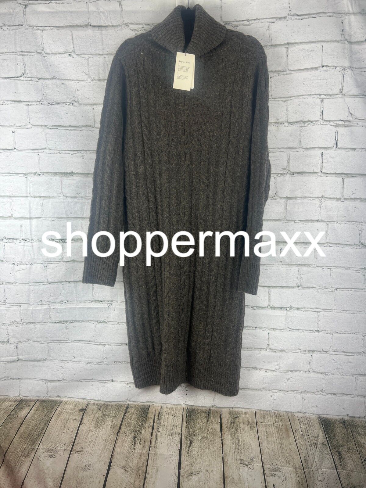 WOMEN'S TURTLENECK LONG SLEEVE COZY SWEATER DRESS - A NEW DAY, BROWN, M