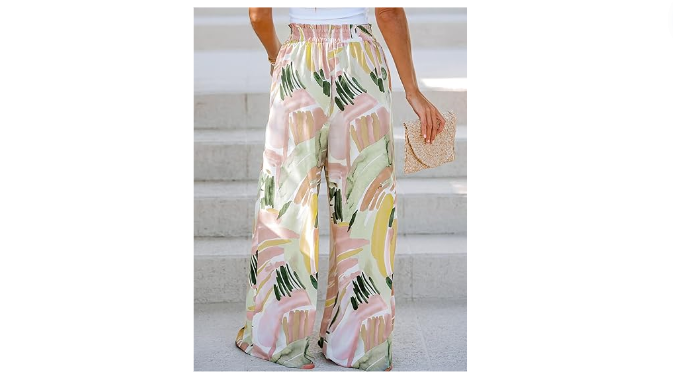 CUPSHE Women's Wide Leg Tribal Print Smocked Pants High Elastic Waisted Bobo, S