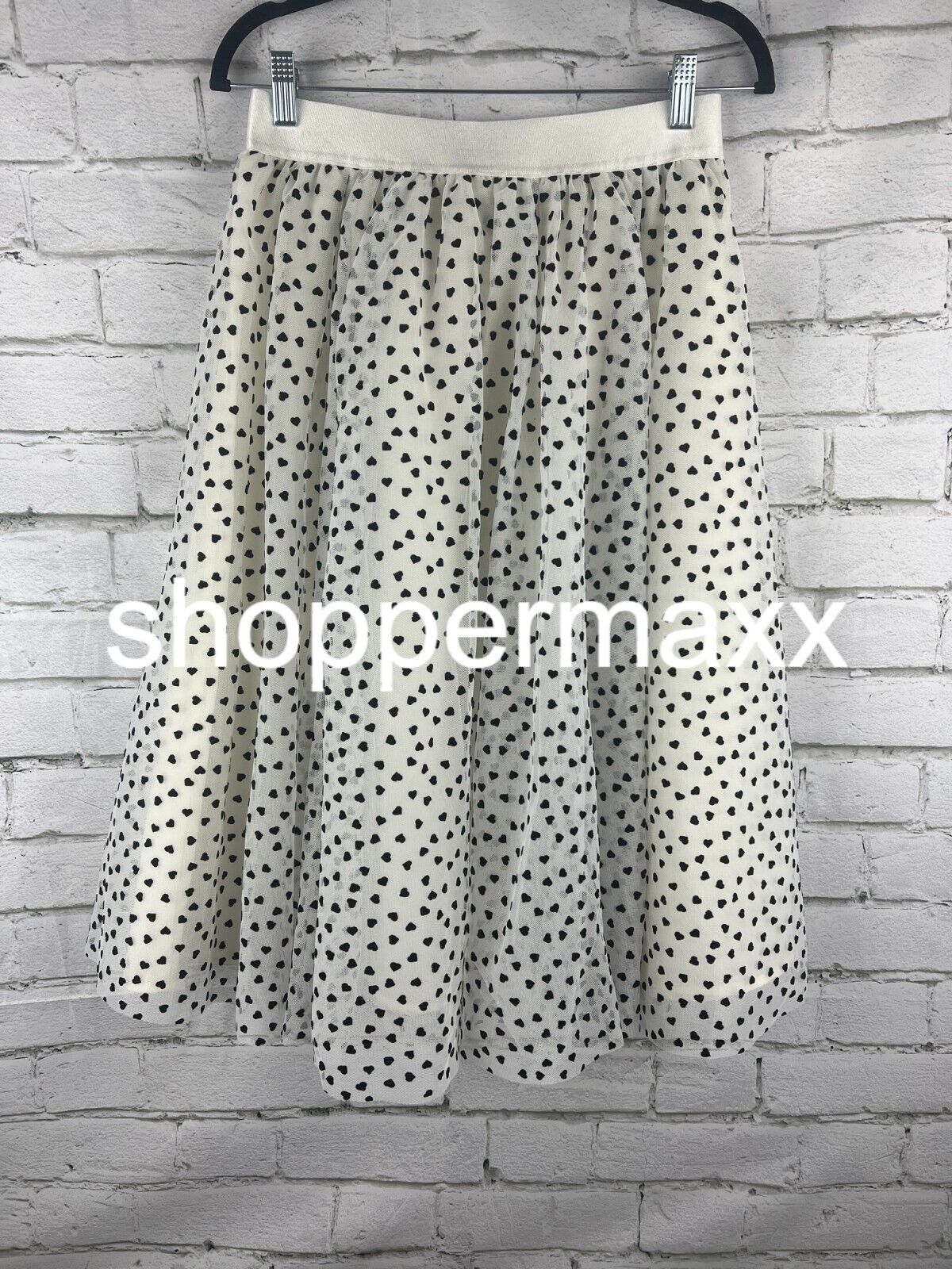 Women's Tulle Midi A-Line Skirt - A New Day, Cream/Black Heart, S