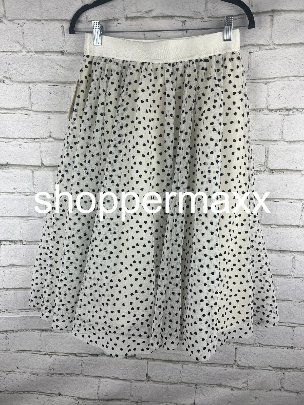 Women's Tulle Midi A-Line Skirt - A New Day, Cream/Black Heart, S