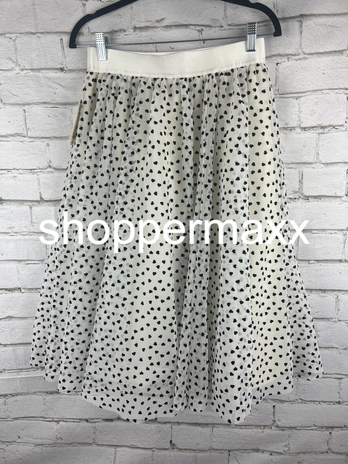 Women's Tulle Midi A-Line Skirt - A New Day, Cream/Black Heart, S