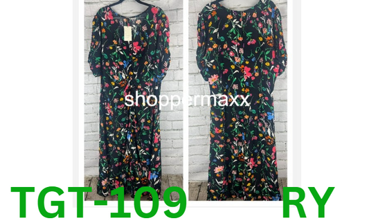 Women's Puff Short Sleeve Ruched A-Line Dress - A New Day, Black Floral, XXL