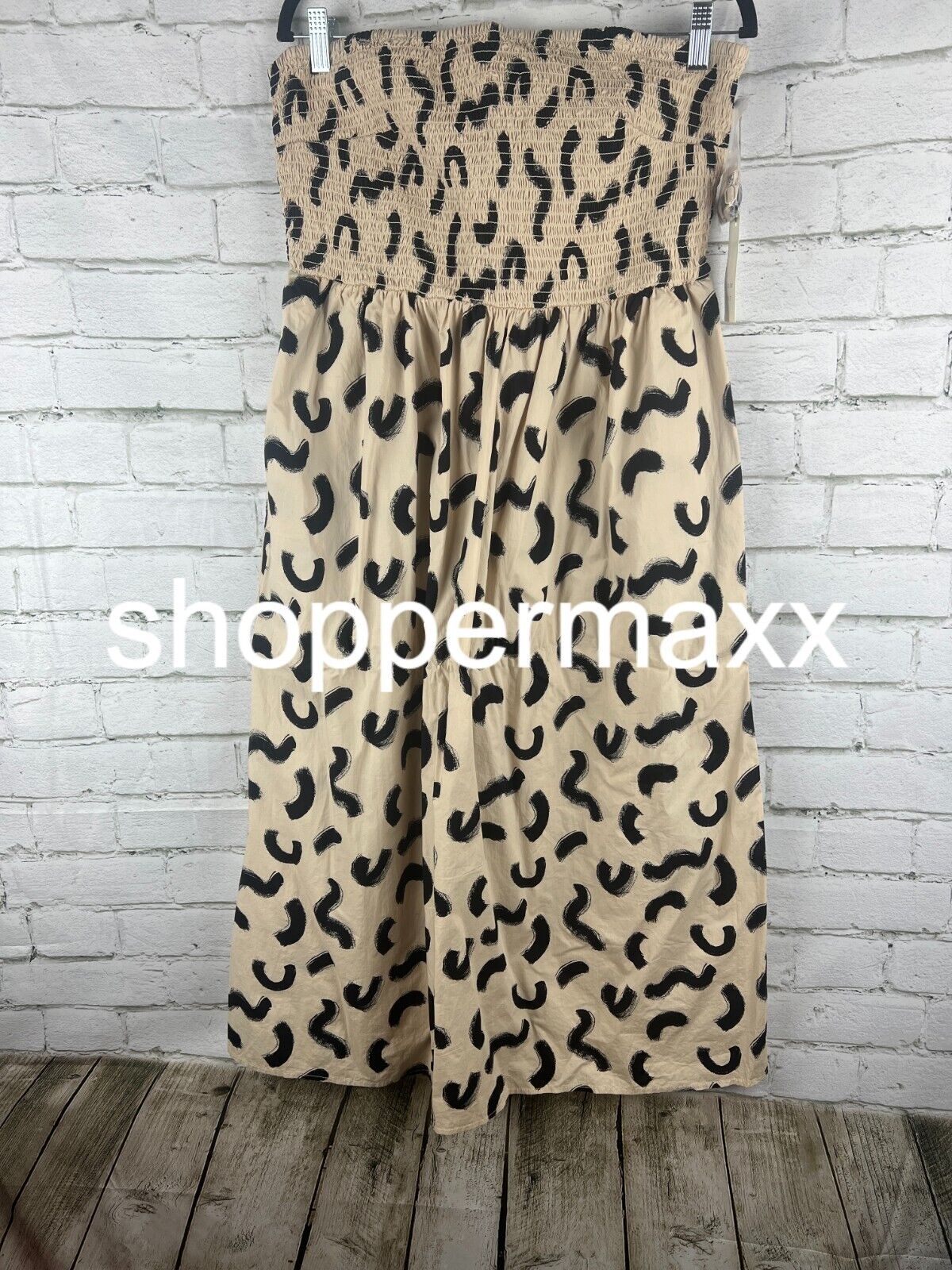 Women's Strapless Smocked Tube Sundress - A New Day, Tan/Black Squiggle Print, M