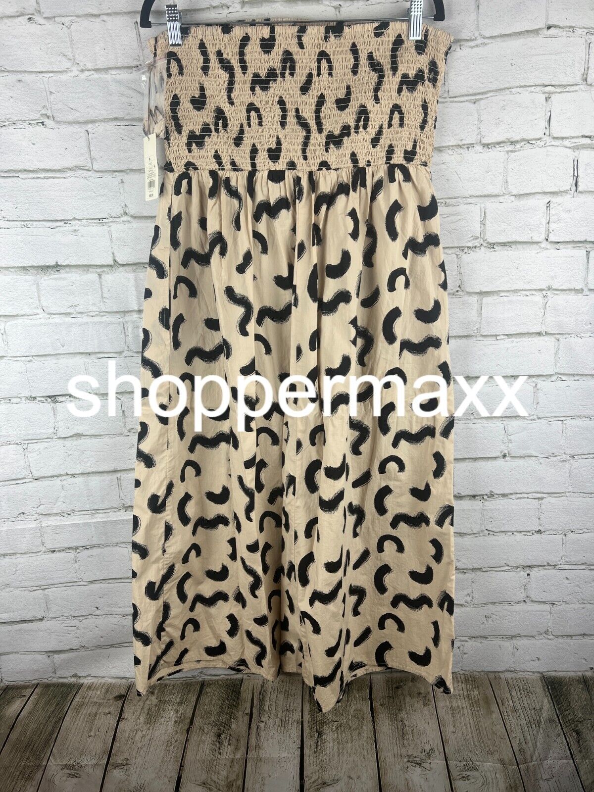 Women's Strapless Smocked Tube Sundress - A New Day, Tan/Black Squiggle Print, M