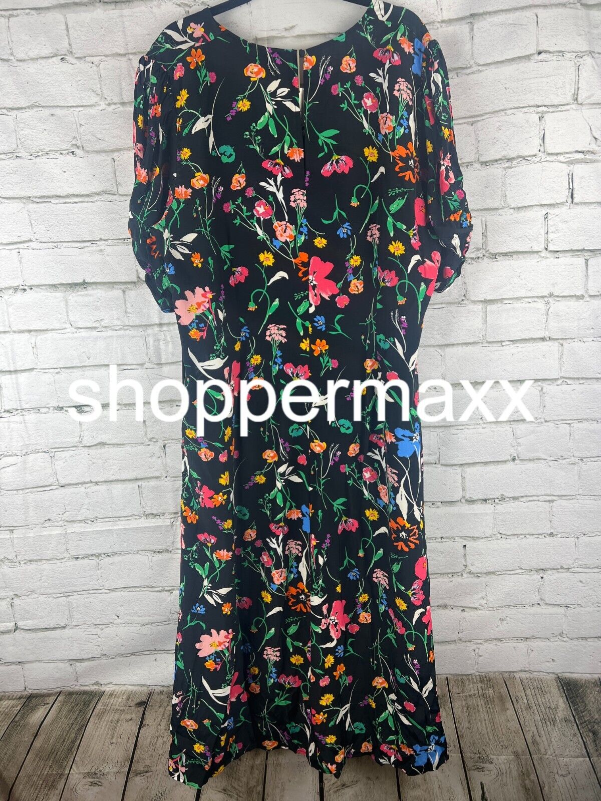 Women's Puff Short Sleeve Ruched A-Line Dress - A New Day, Black Floral, XXL
