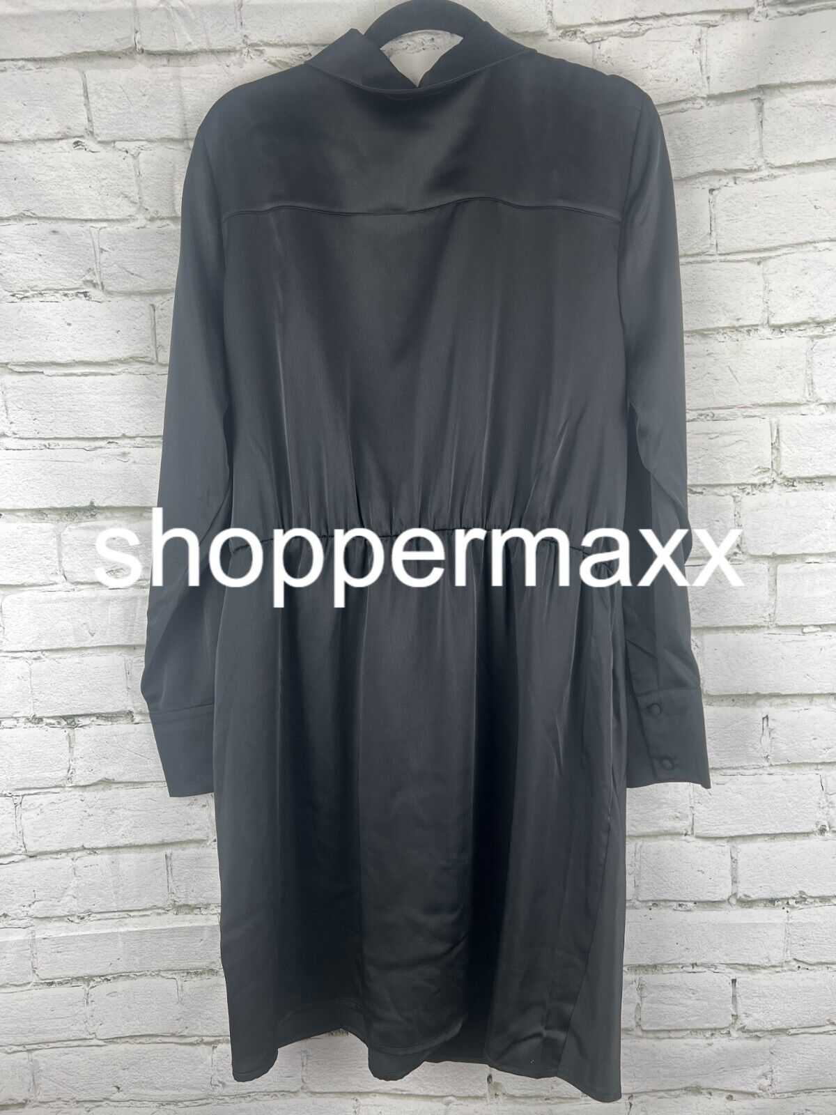 Women's Long Sleeve Satin Shirtdress - A New Day, Black, L