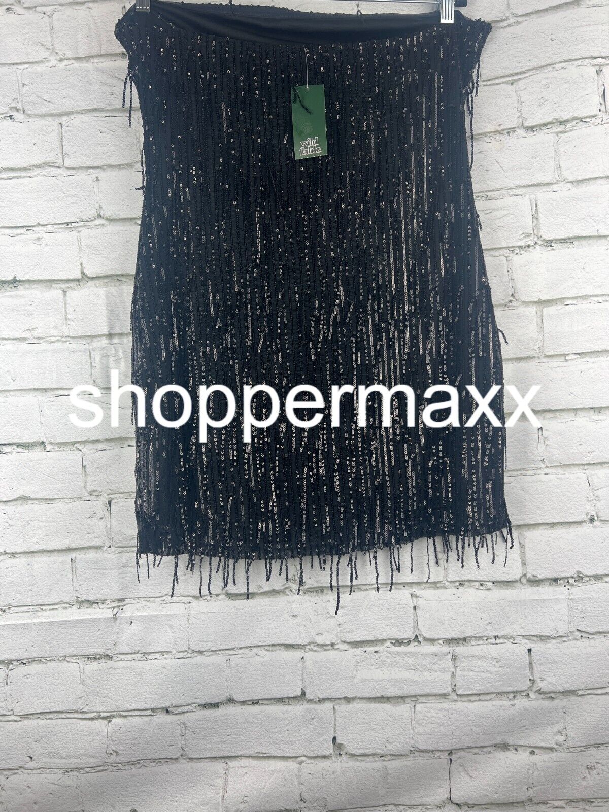 Women's Tube Sequin Fringe Mini Bodycon Dress - Wild Fable, Black, L