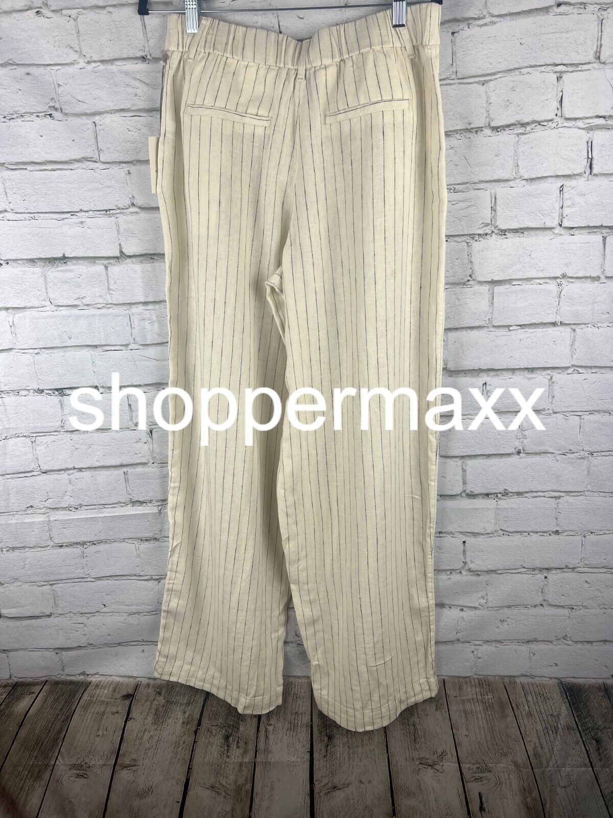 Women's High-Rise Linen Wide Leg Pants - A New Day, Cream/Black, Pin Striped, 8