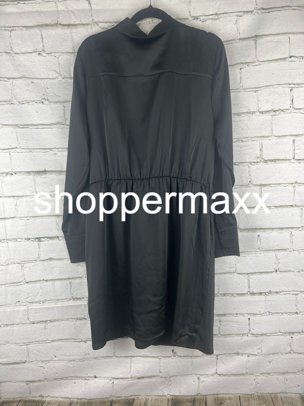 Women's Long Sleeve Satin Shirtdress - A New Day, Black, L