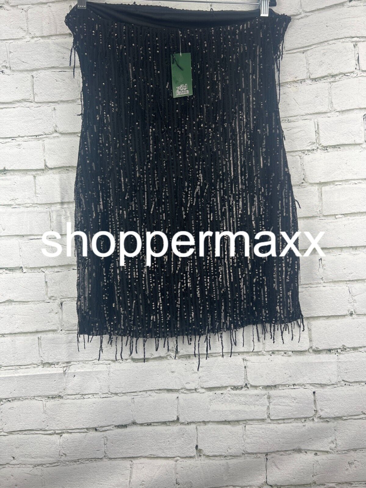 Women's Tube Sequin Fringe Mini Bodycon Dress - Wild Fable, Black, L