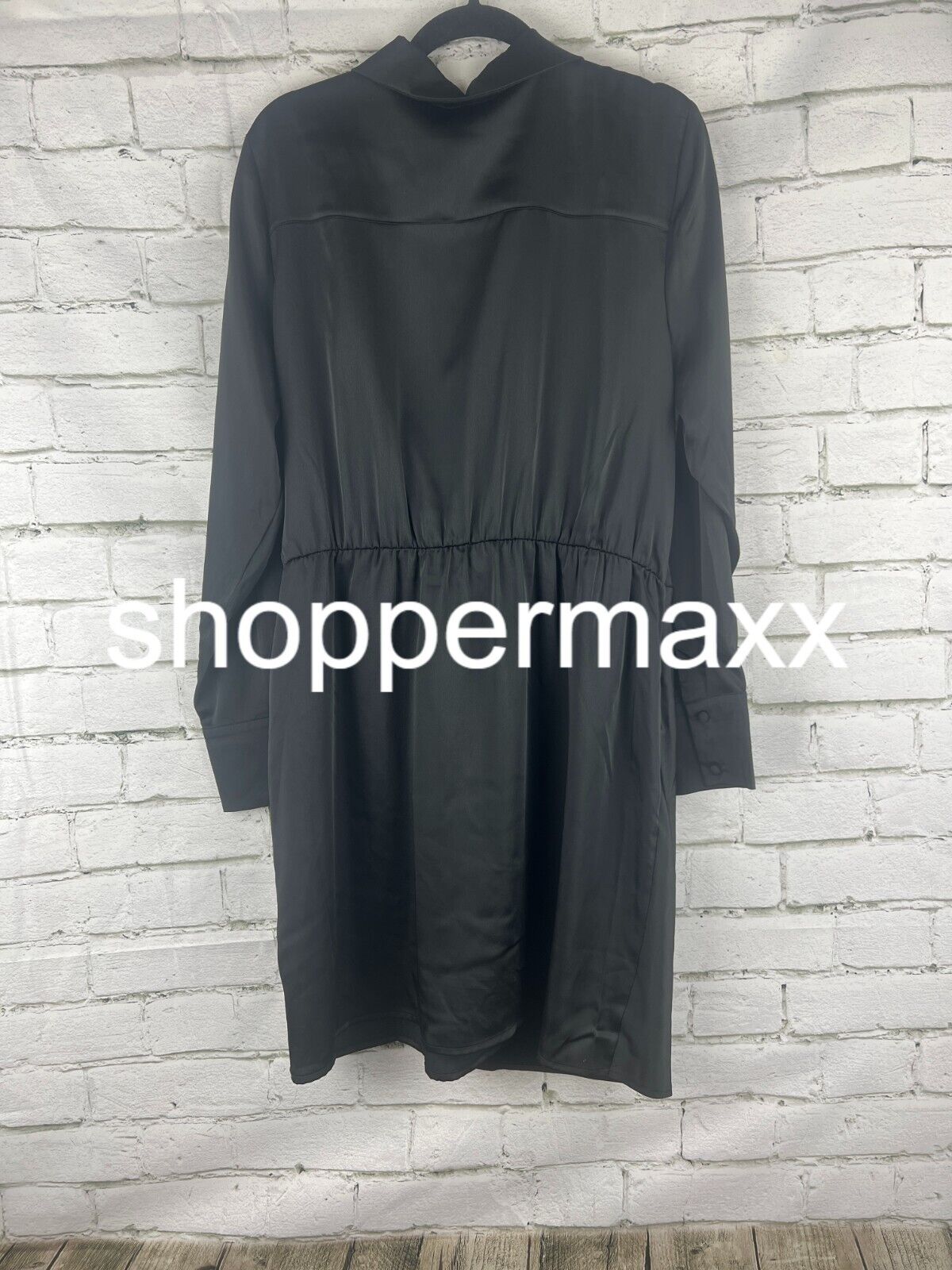 Women's Long Sleeve Satin Shirtdress - A New Day, Black, L