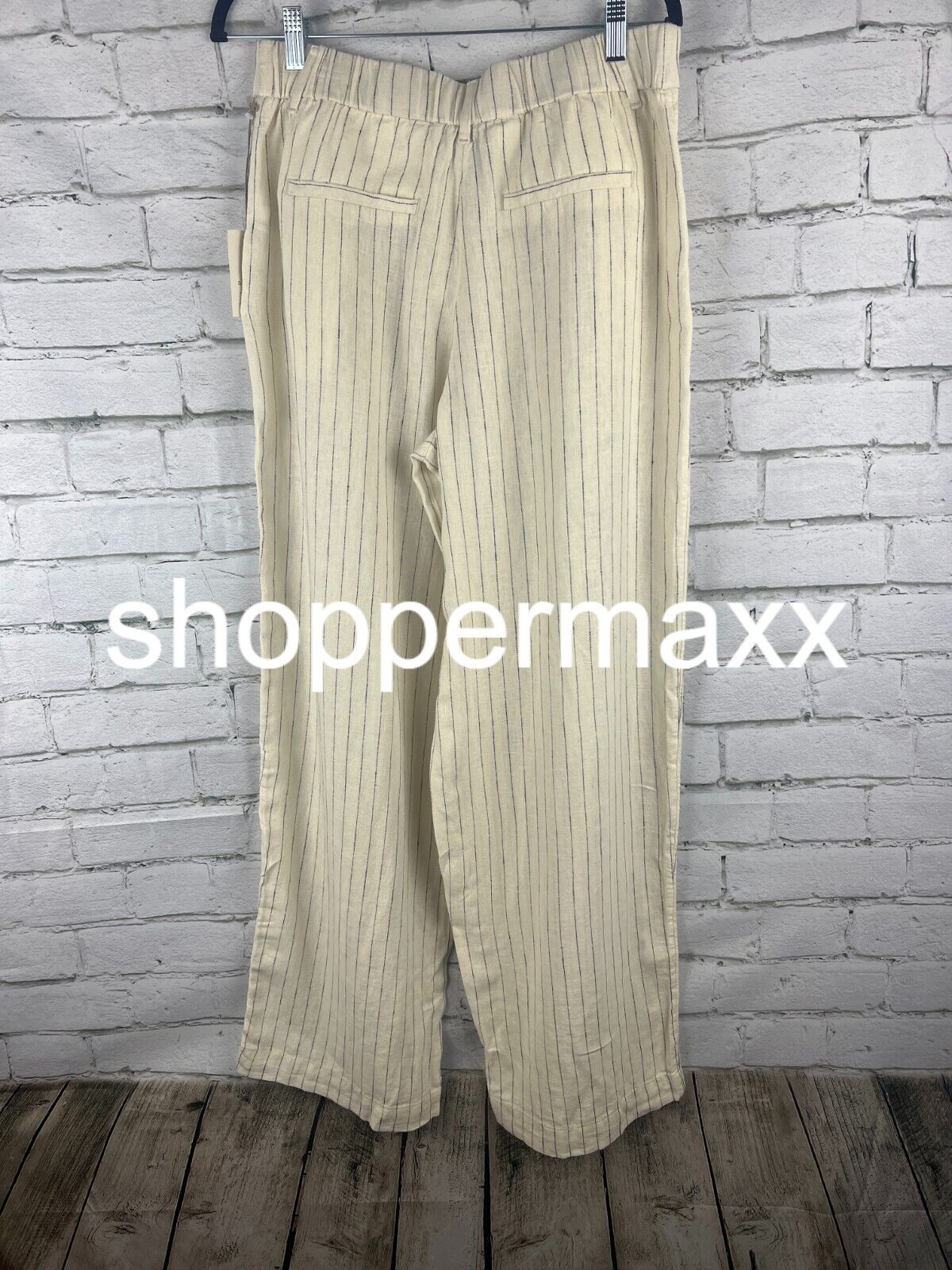 Women's High-Rise Linen Wide Leg Pants - A New Day, Cream/Black, Pin Striped, 8