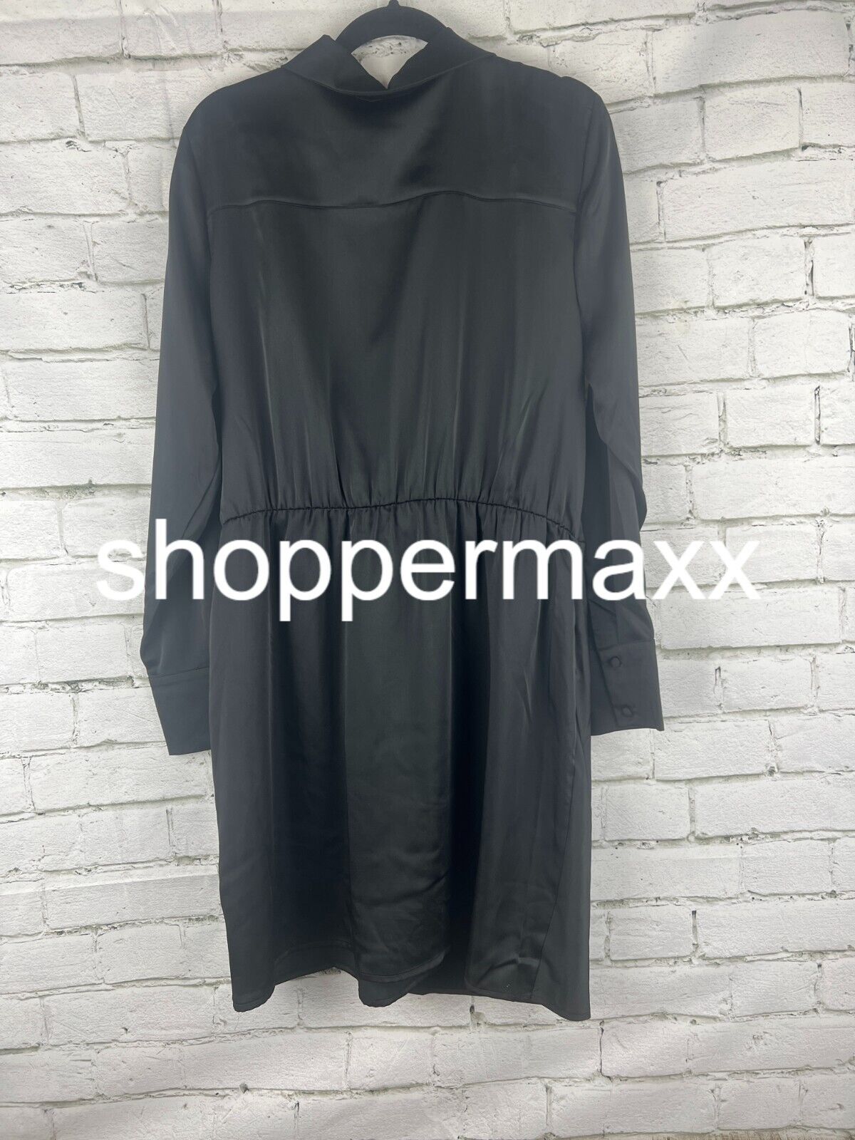 Women's Long Sleeve Satin Shirtdress - A New Day, Black, L
