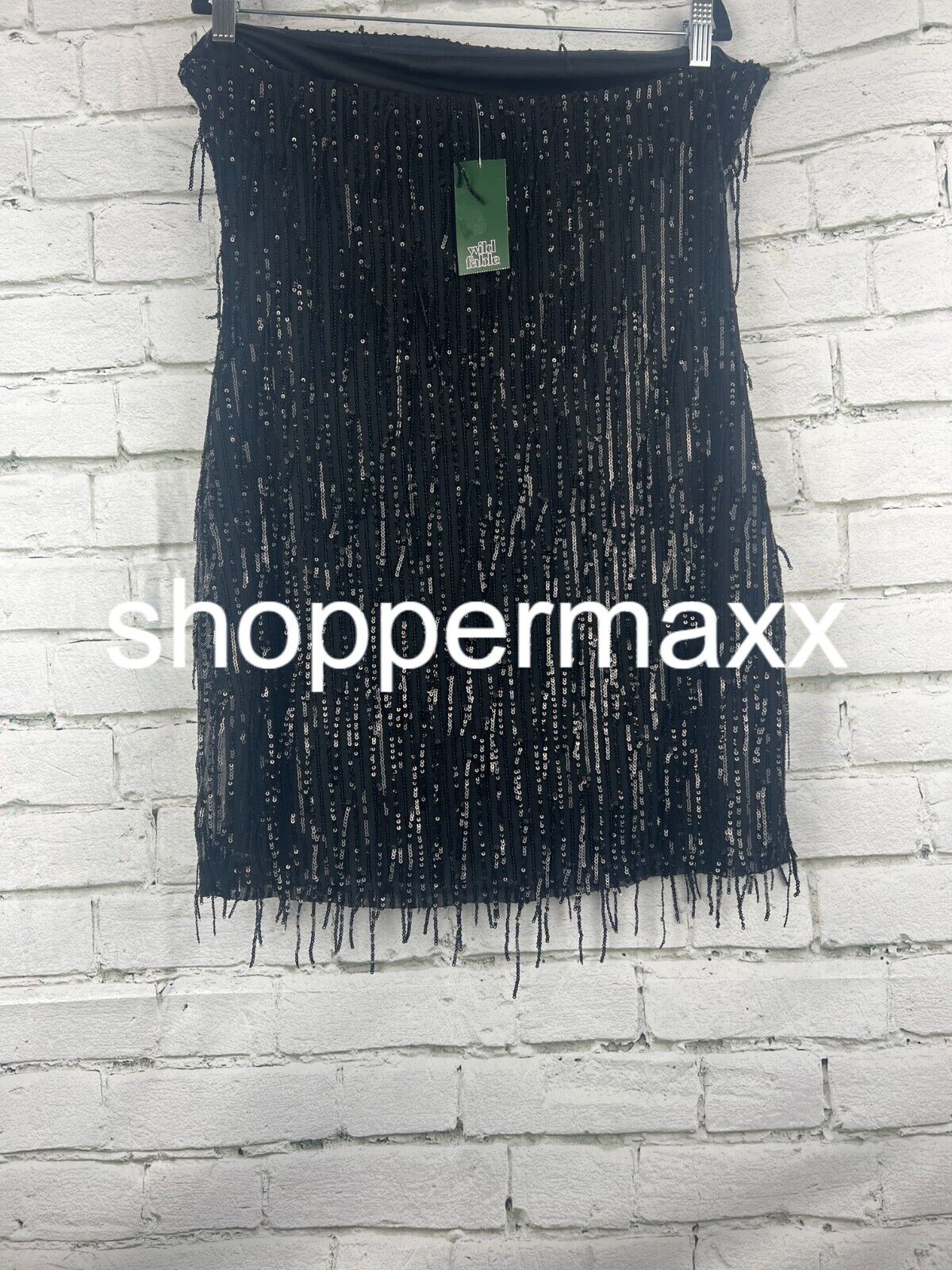 Women's Tube Sequin Fringe Mini Bodycon Dress - Wild Fable, Black, L