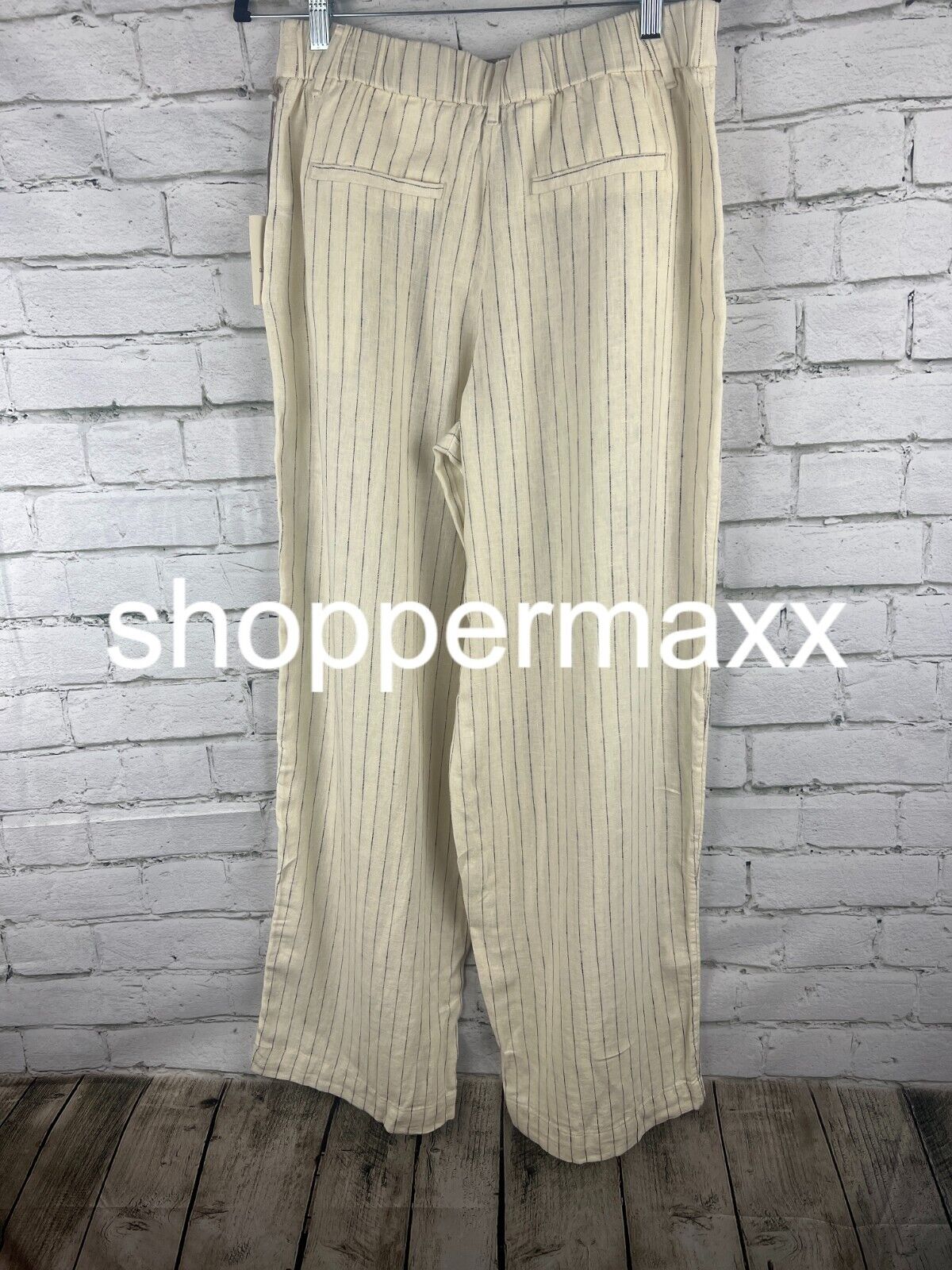 Women's High-Rise Linen Wide Leg Pants - A New Day, Cream/Black, Pin Striped, 8