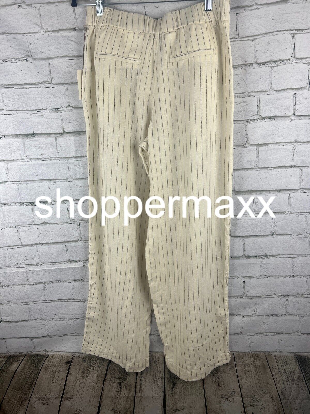 Women's High-Rise Linen Wide Leg Pants - A New Day, Cream/Black, Pin Striped, 8