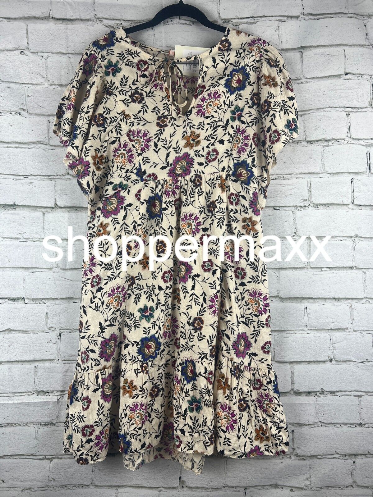 Women's Ruffle Short Sleeve A-Line Dress - Knox Rose, Ivory Floral, S