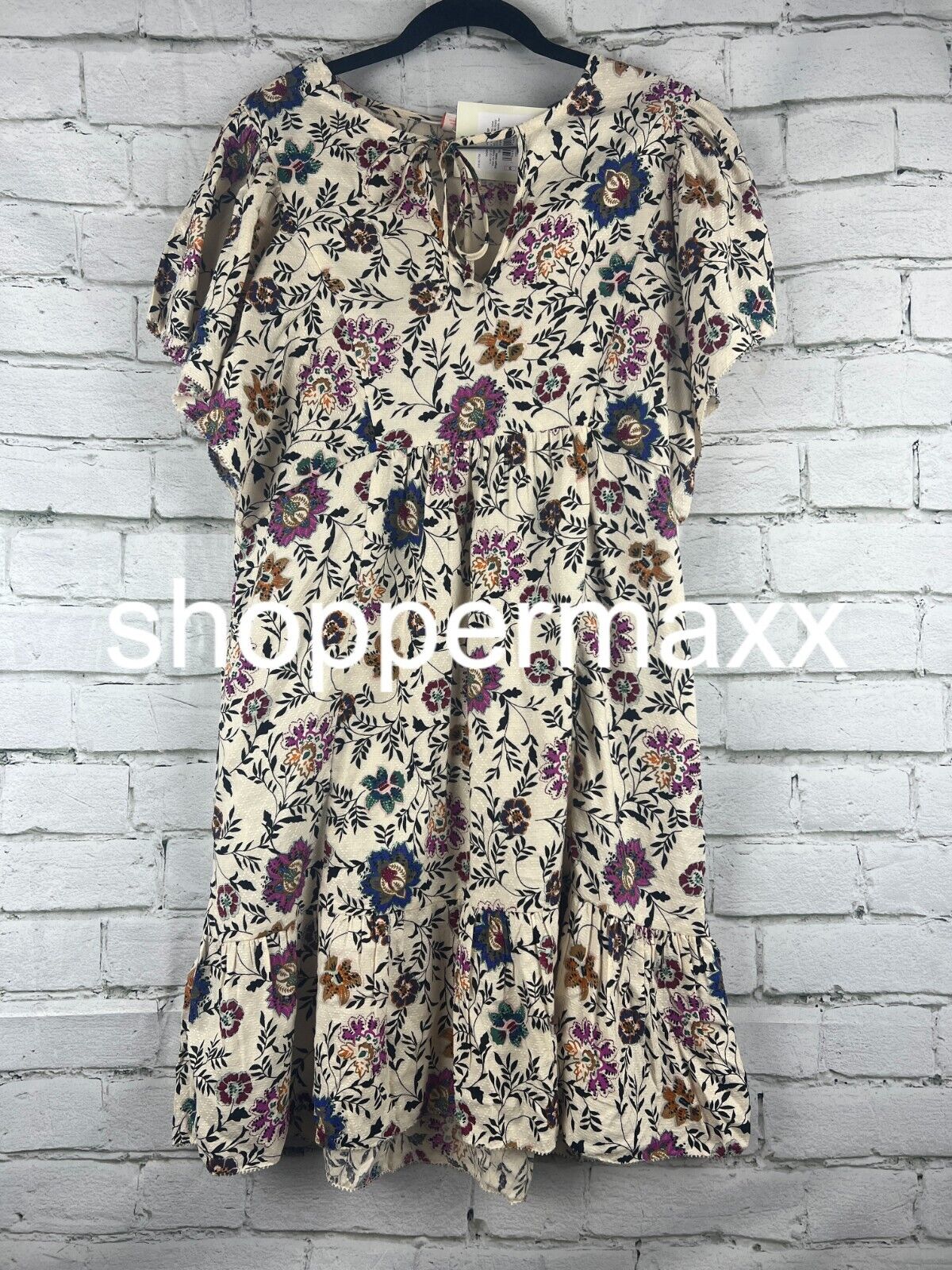 Women's Ruffle Short Sleeve A-Line Dress - Knox Rose, Ivory Floral, S