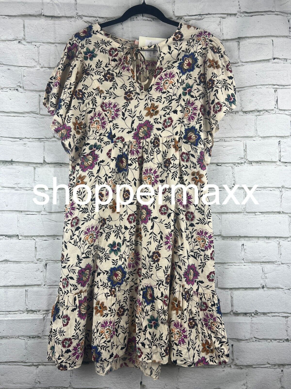 Women's Ruffle Short Sleeve A-Line Dress - Knox Rose, Ivory Floral, S