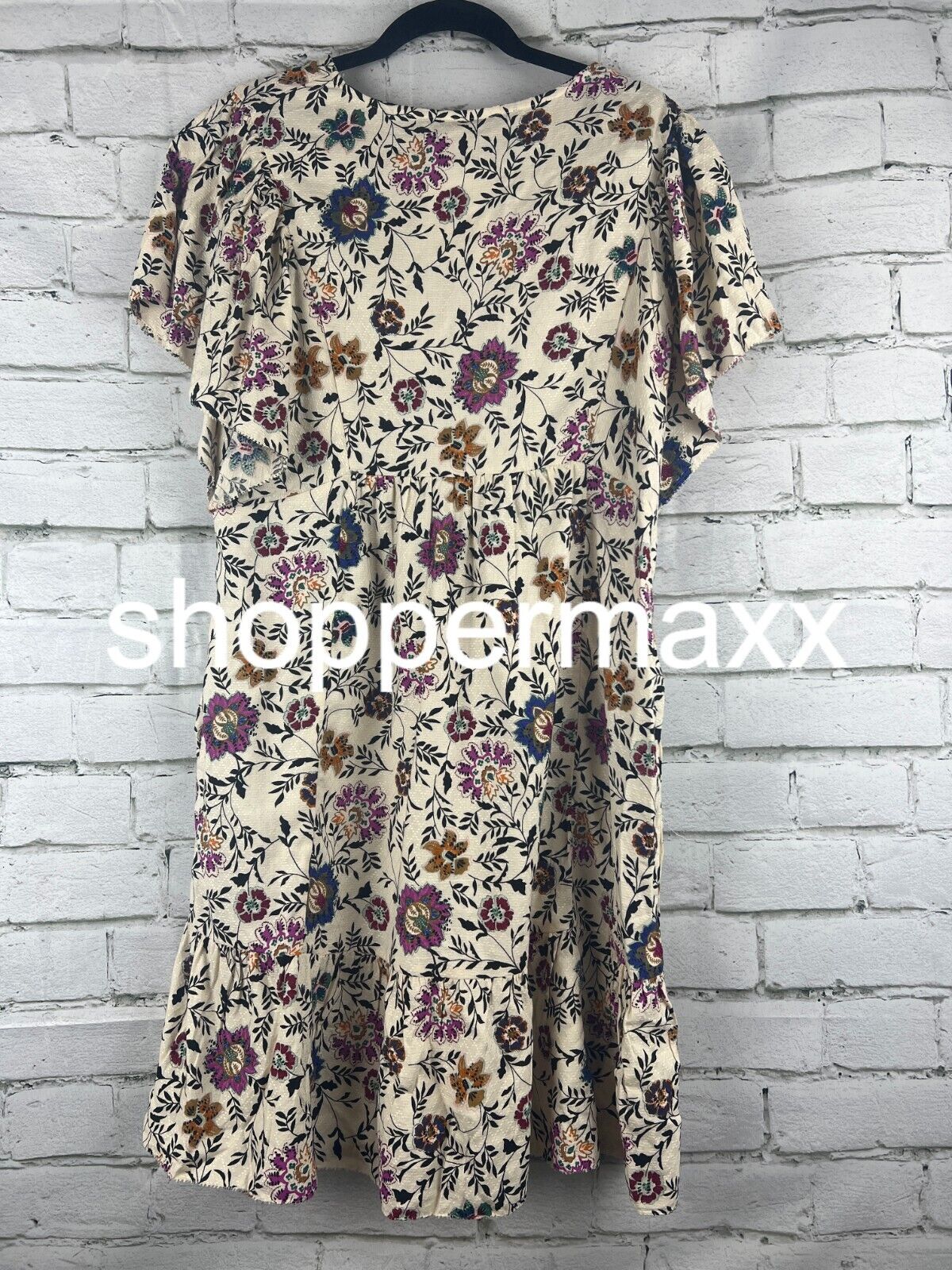 Women's Ruffle Short Sleeve A-Line Dress - Knox Rose, Ivory Floral, S